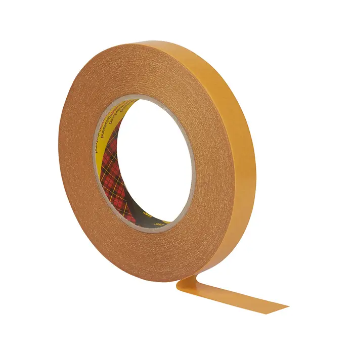3M Doppelseitiges Klebeband mit Papiervlies-Träger 9527, Cremefarben, 12 mm x 50 m, 0.13 mm